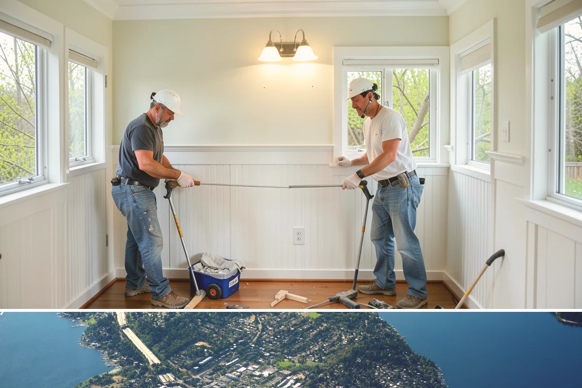 Double Front Door Installation in Mercer Island, King County, WA - Drier late-spring through early-fall days are ideal for opening and sealing a wide front entry.