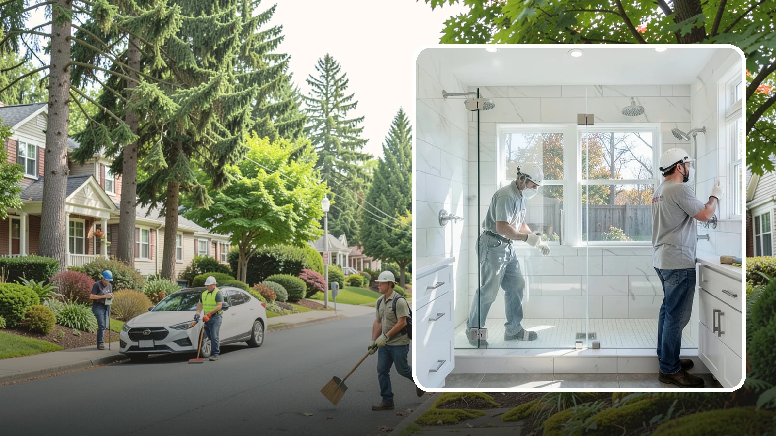Double Shower Installation in Beaux Arts Village, King County, WA - A double shower installation builds a larger enclosure with two showerheads for shared use.