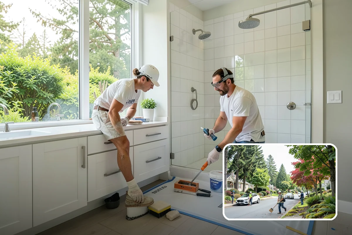 Double Shower Installation in Beaux Arts Village, King County, WA - Lets two people shower comfortably