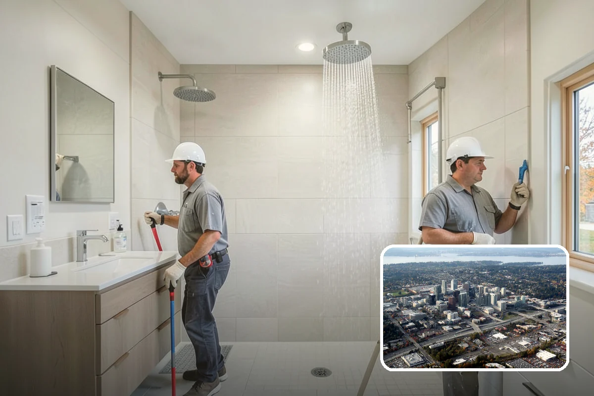 Double Shower Installation in Bellevue, King County, WA - Lets two people shower comfortably