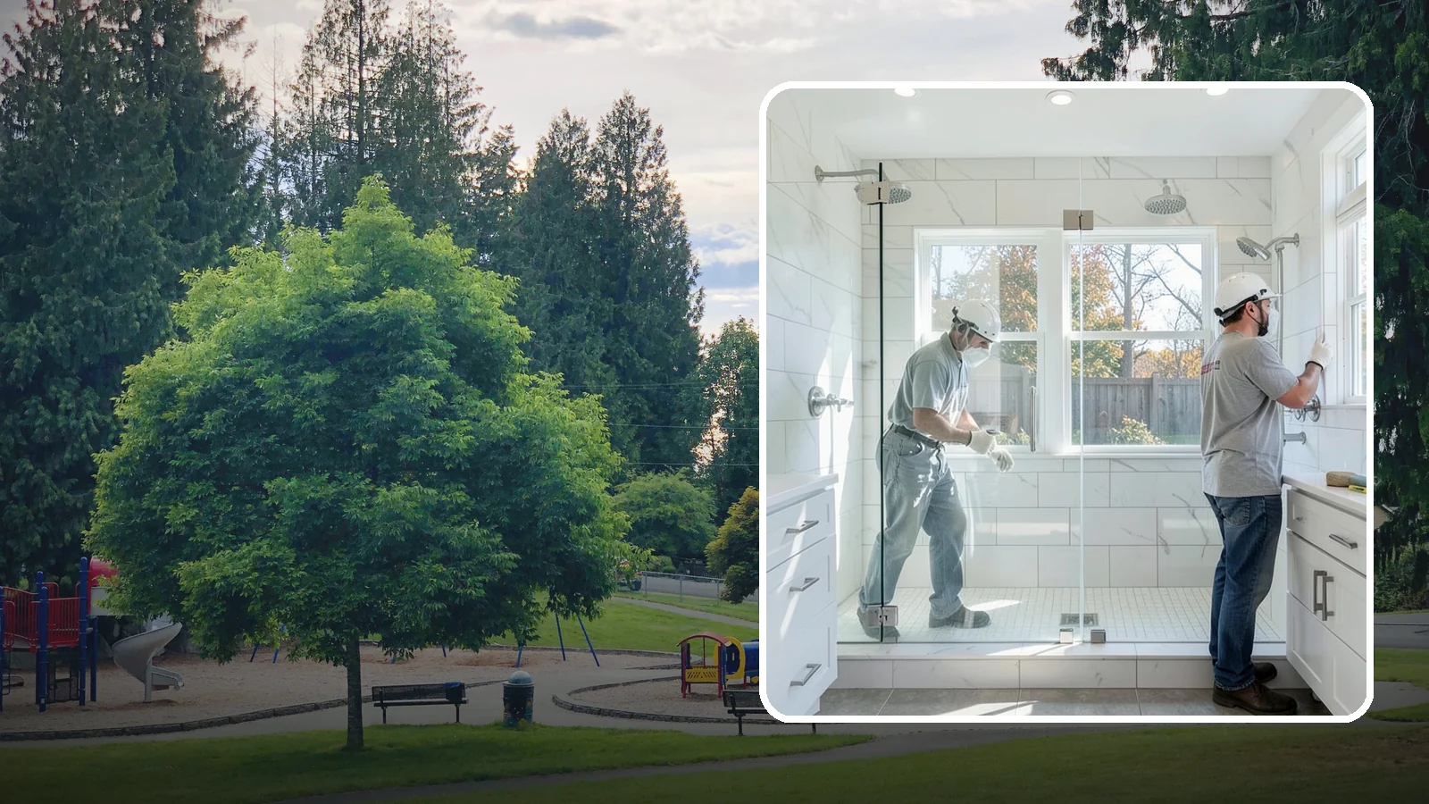Double Shower Installation in Bonney Lake, Pierce County, WA - A double shower installation builds a larger enclosure with two showerheads for shared use.