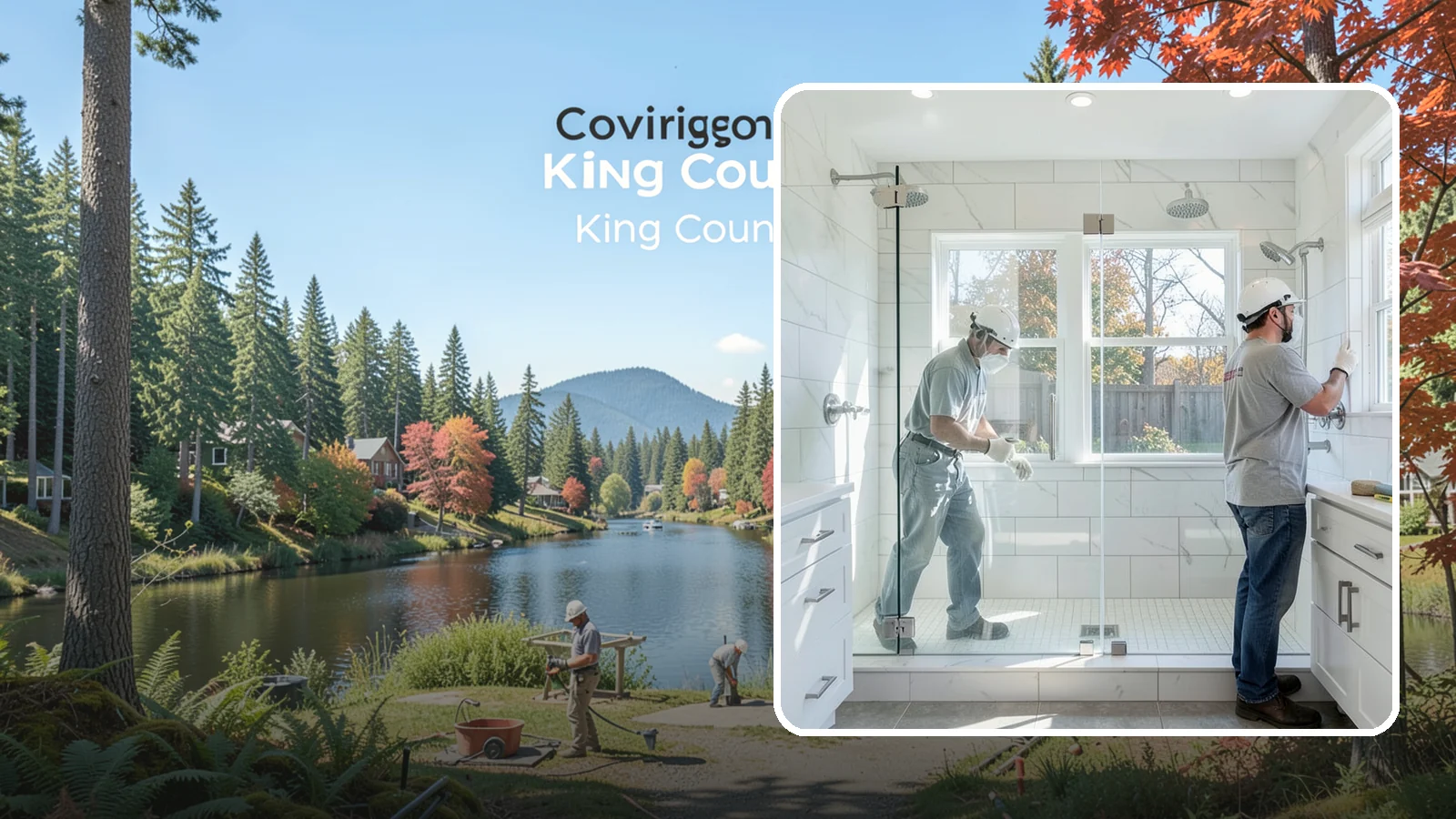 Double Shower Installation in Covington, King County, WA - A double shower installation builds a larger enclosure with two showerheads for shared use.