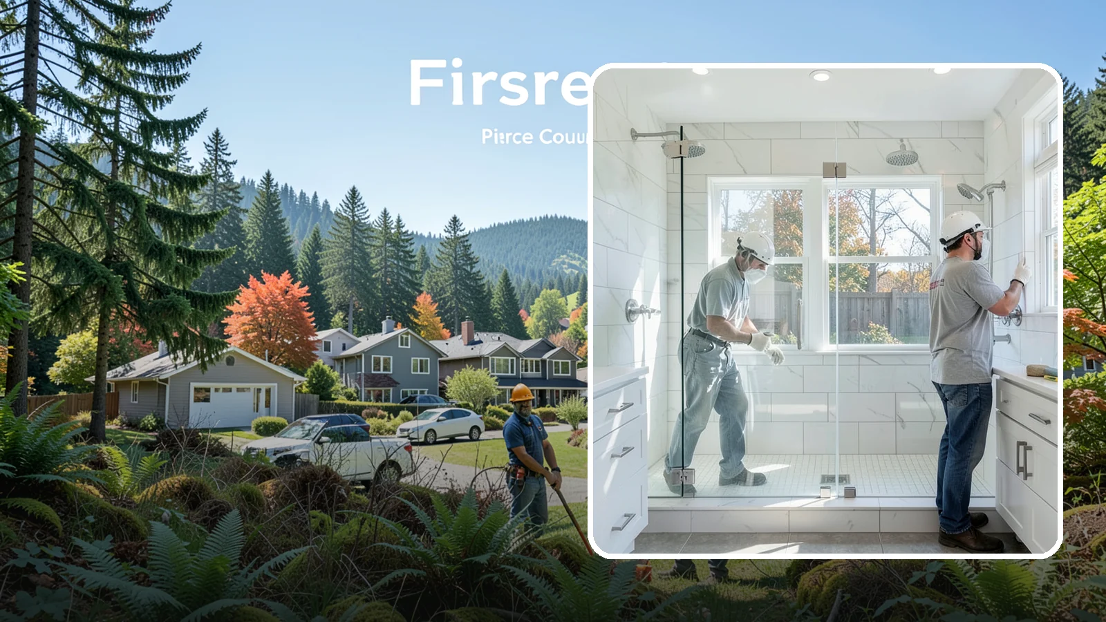 Double Shower Installation in Fircrest, Pierce County, WA - A double shower installation builds a larger enclosure with two showerheads for shared use.