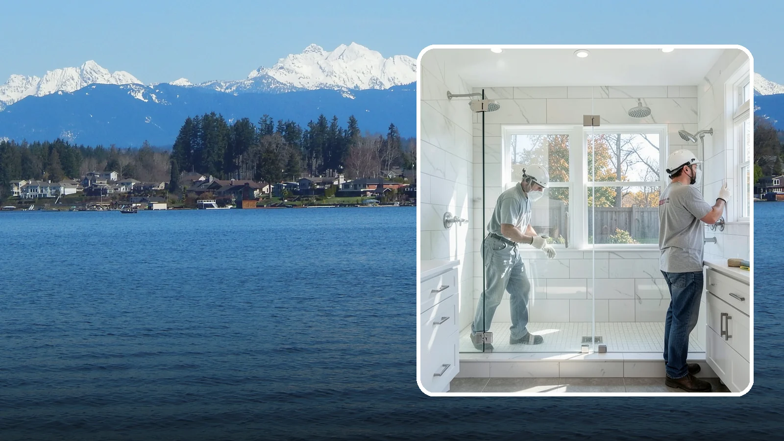 Double Shower Installation in Lake Stevens, Snohomish County, WA - A double shower installation builds a larger enclosure with two showerheads for shared use.