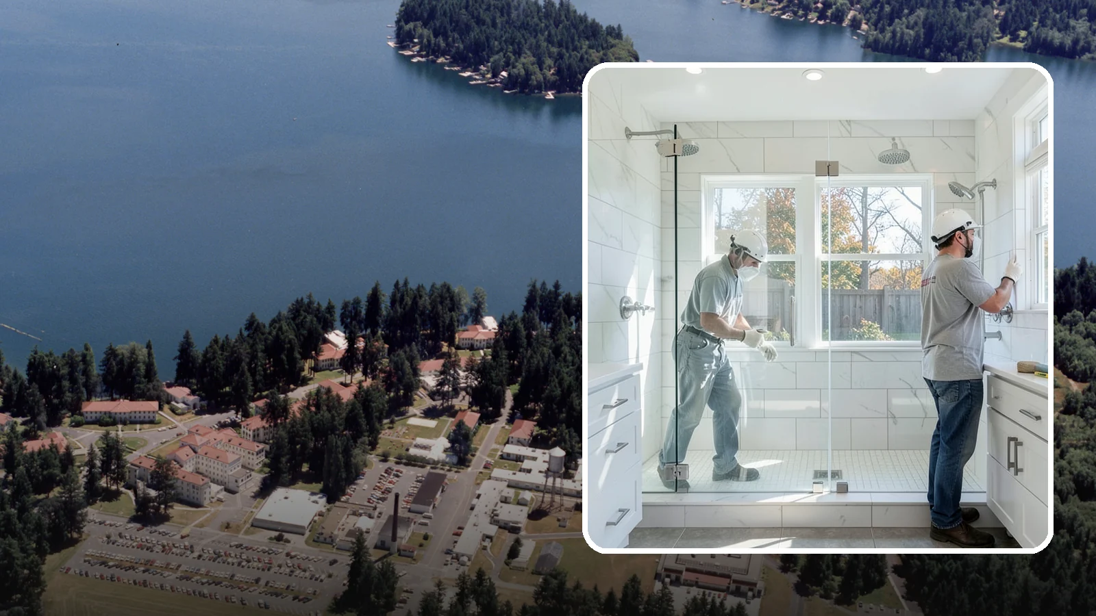 Double Shower Installation in Lakewood, Pierce County, WA - A double shower installation builds a larger enclosure with two showerheads for shared use.