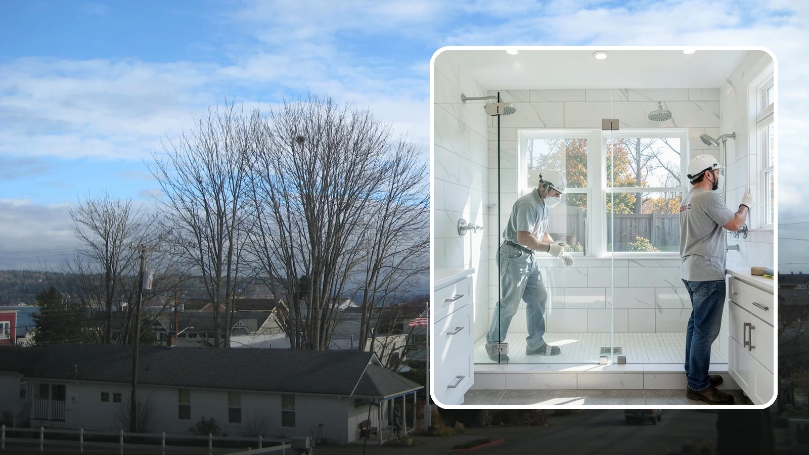 Double Shower Installation in Langley, Island County, WA - A double shower installation builds a larger enclosure with two showerheads for shared use.