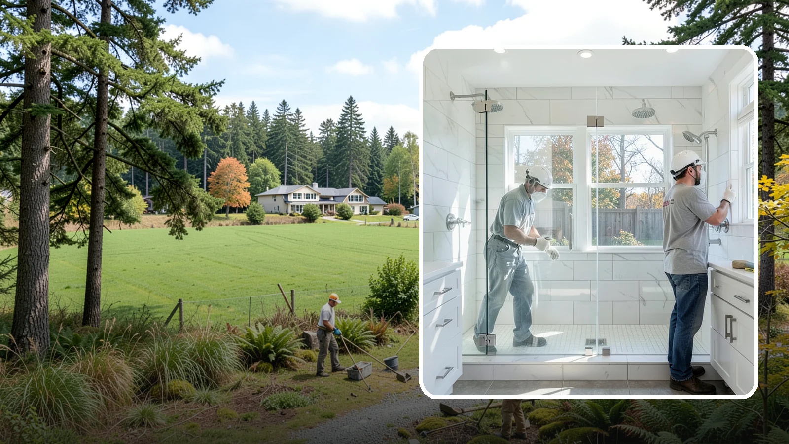 Double Shower Installation in Lyman, Skagit County, WA - A double shower installation builds a larger enclosure with two showerheads for shared use.