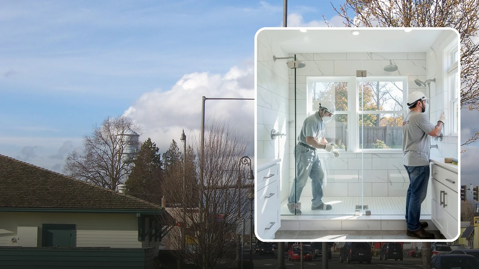 Double Shower Installation in Marysville, Snohomish County, WA - A double shower installation builds a larger enclosure with two showerheads for shared use.