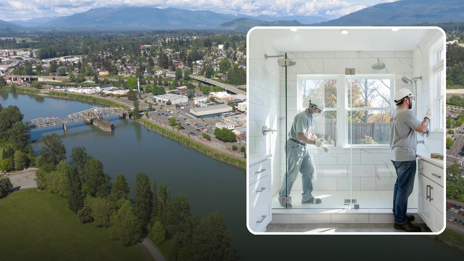 Double Shower Installation in Mount Vernon, Skagit County, WA - A double shower installation builds a larger enclosure with two showerheads for shared use.