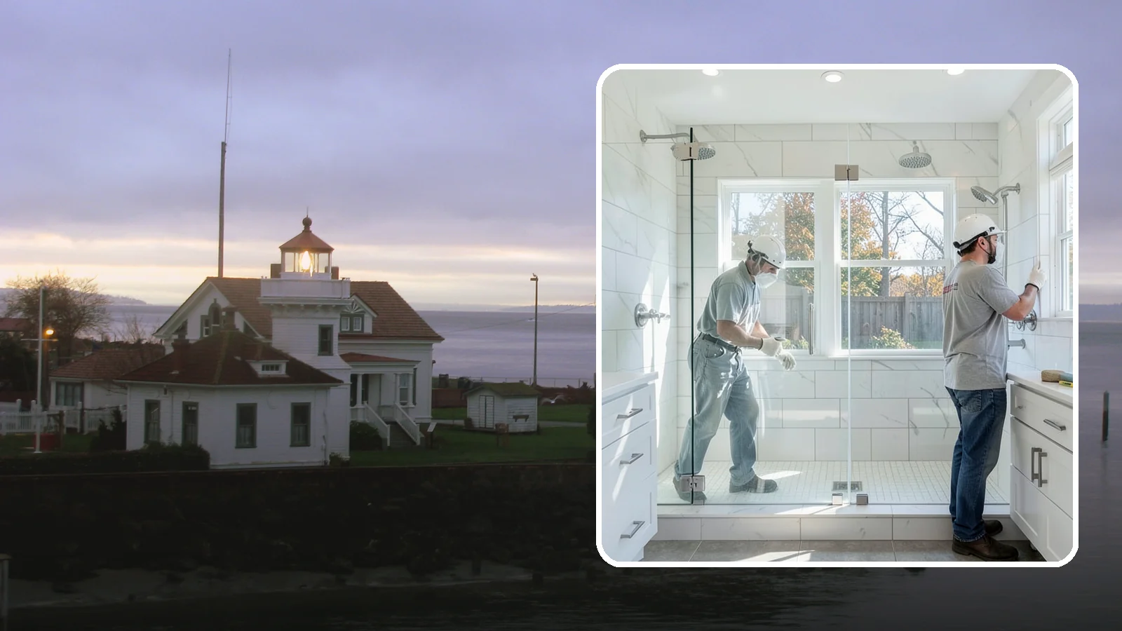 Double Shower Installation in Mukilteo, Snohomish County, WA - A double shower installation builds a larger enclosure with two showerheads for shared use.