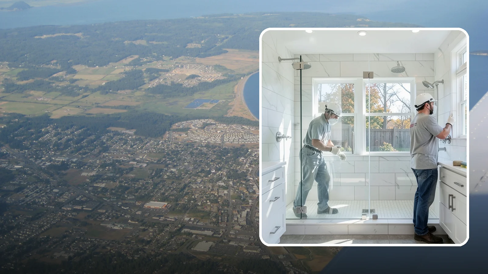 Double Shower Installation in Oak Harbor, Island County, WA - A double shower installation builds a larger enclosure with two showerheads for shared use.