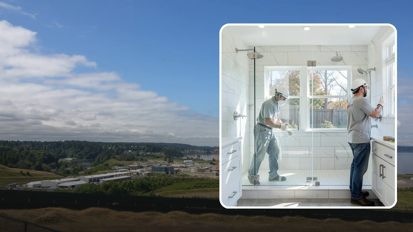 Double Shower Installation in University Place, Pierce County, WA - A double shower installation builds a larger enclosure with two showerheads for shared use.