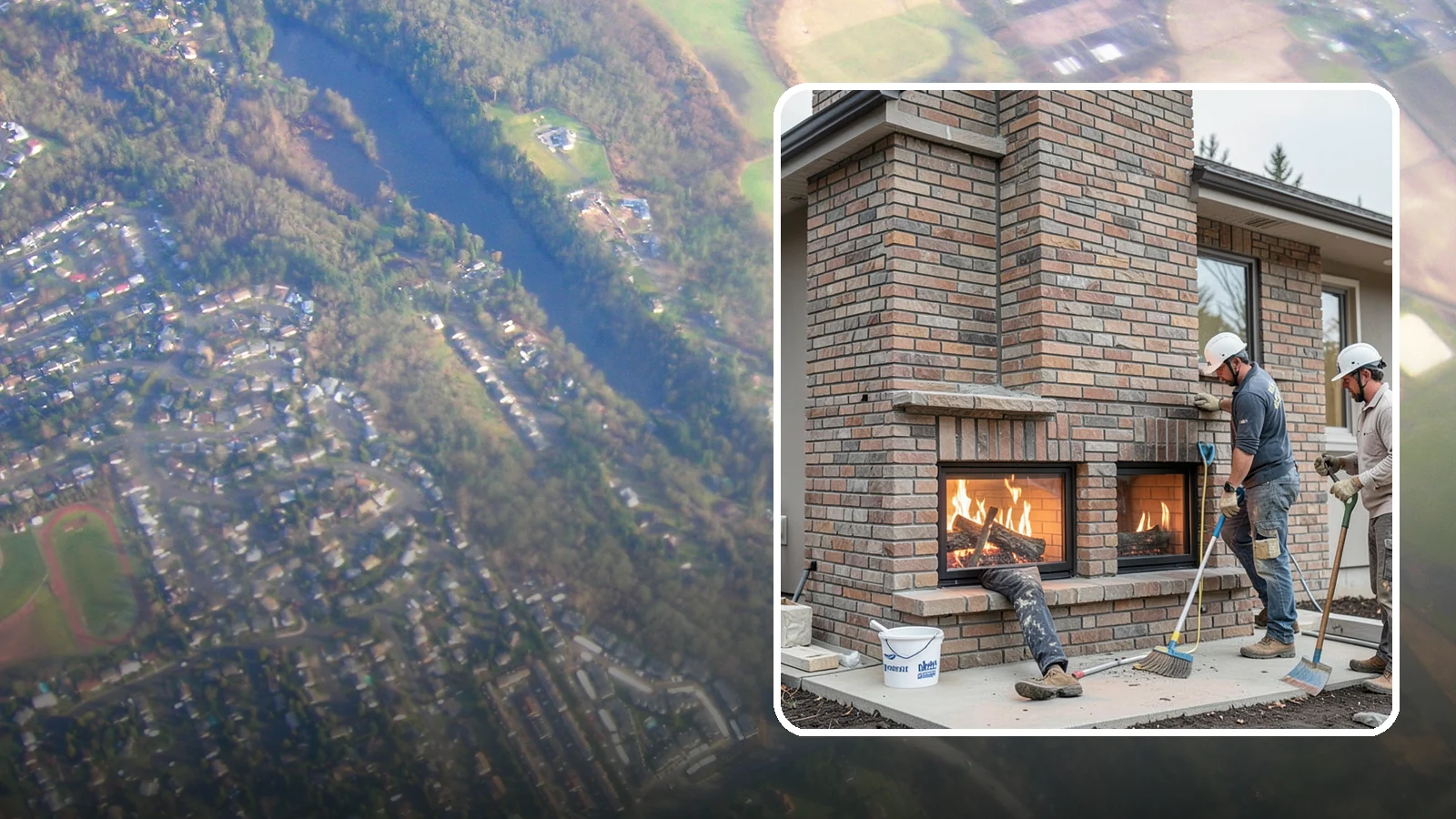 Double-Sided Fireplace Installation in Algona, King County, WA - See-through fireplaces that share warmth and a glowing flame between two rooms.