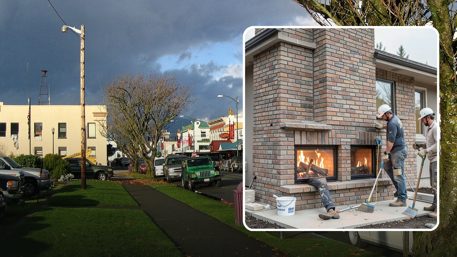 Double-Sided Fireplace Installation in Arlington, Snohomish County, WA - See-through fireplaces that share warmth and a glowing flame between two rooms.