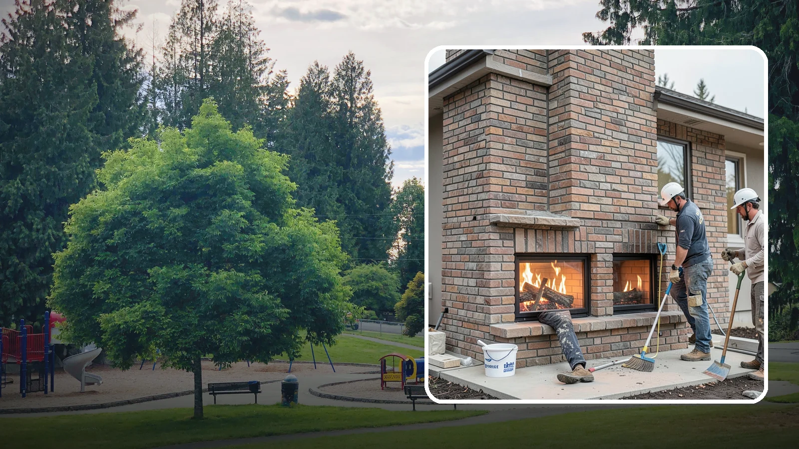 Double-Sided Fireplace Installation in Bonney Lake, Pierce County, WA - See-through fireplaces that share warmth and a glowing flame between two rooms.