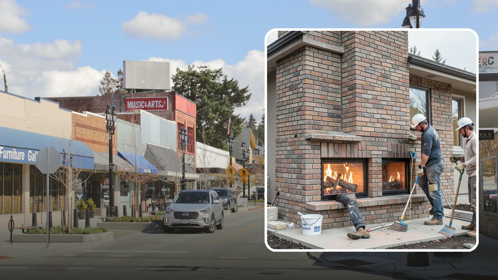 Double-Sided Fireplace Installation in Bothell, King County, WA - See-through fireplaces that share warmth and a glowing flame between two rooms.