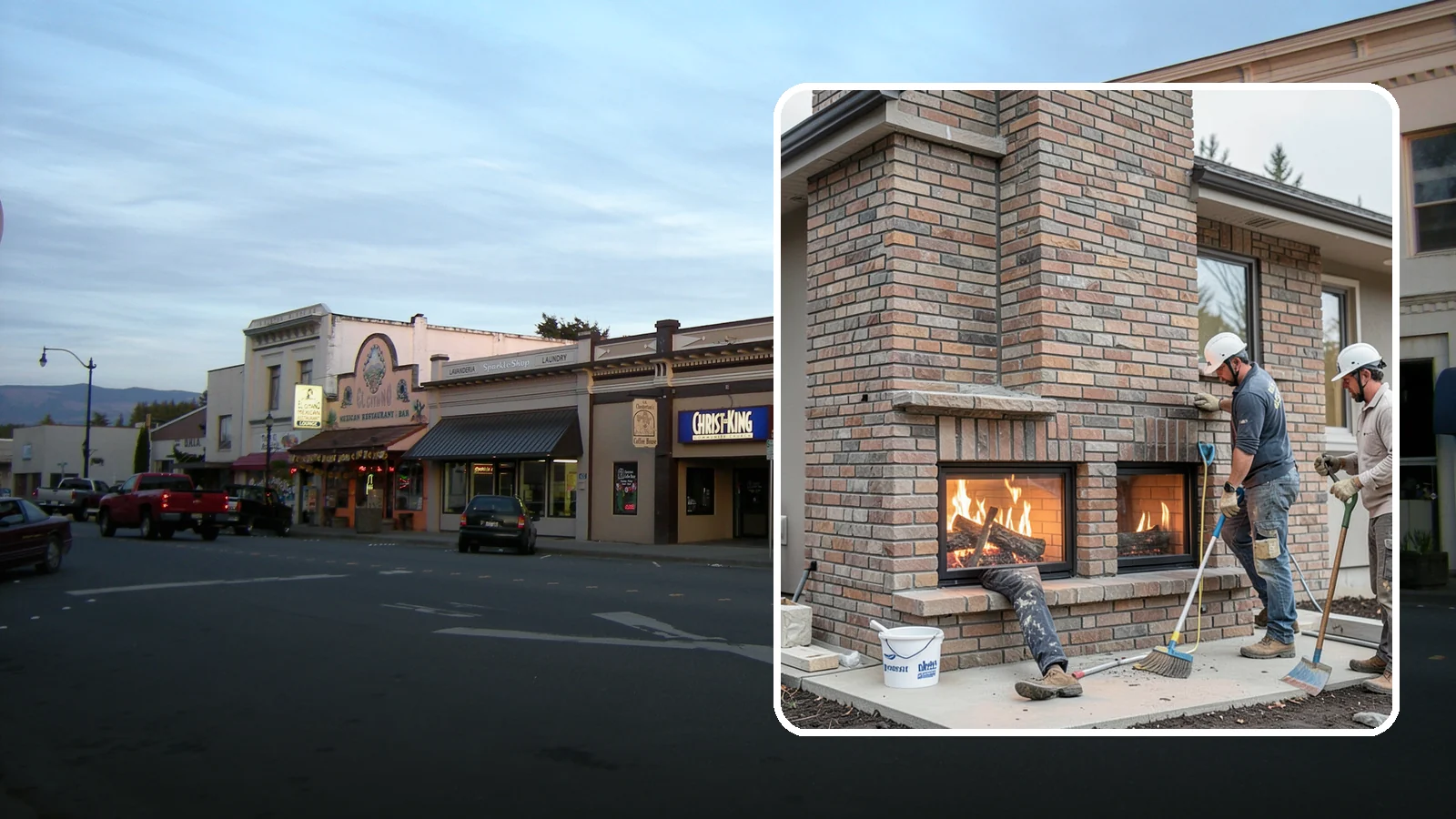 Double-Sided Fireplace Installation in Burlington, Skagit County, WA - See-through fireplaces that share warmth and a glowing flame between two rooms.
