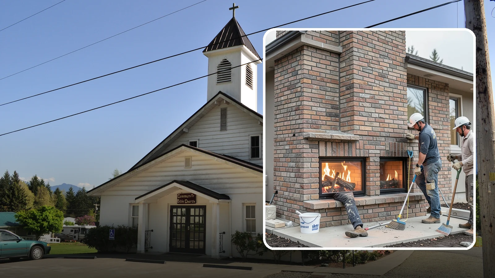 Double-Sided Fireplace Installation in Concrete, Skagit County, WA - See-through fireplaces that share warmth and a glowing flame between two rooms.