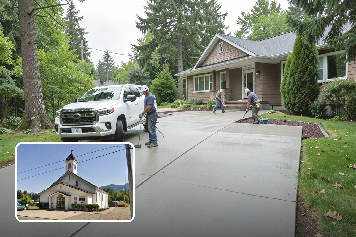 Double-Sided Fireplace Installation in Concrete, Skagit County, WA - Shares warmth and flame across two rooms