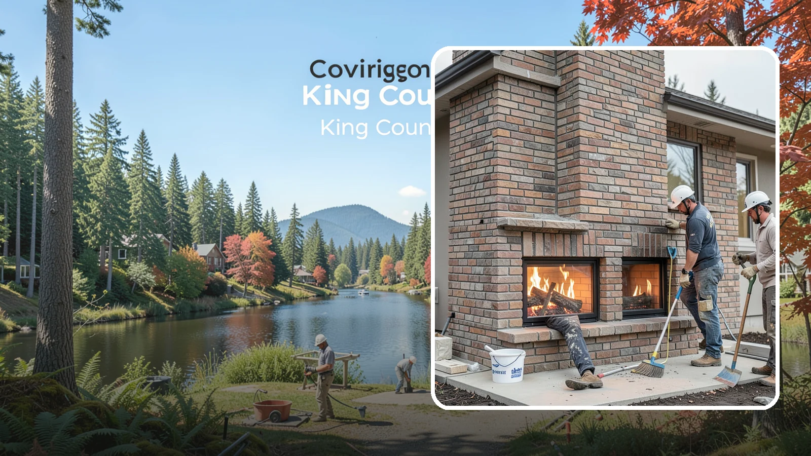 Double-Sided Fireplace Installation in Covington, King County, WA - See-through fireplaces that share warmth and a glowing flame between two rooms.