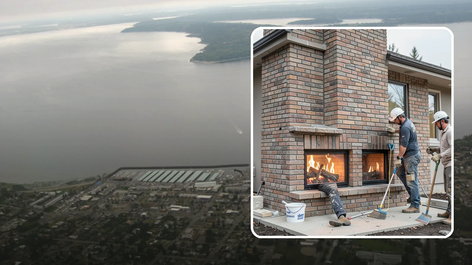 Double-Sided Fireplace Installation in Des Moines, King County, WA - See-through fireplaces that share warmth and a glowing flame between two rooms.