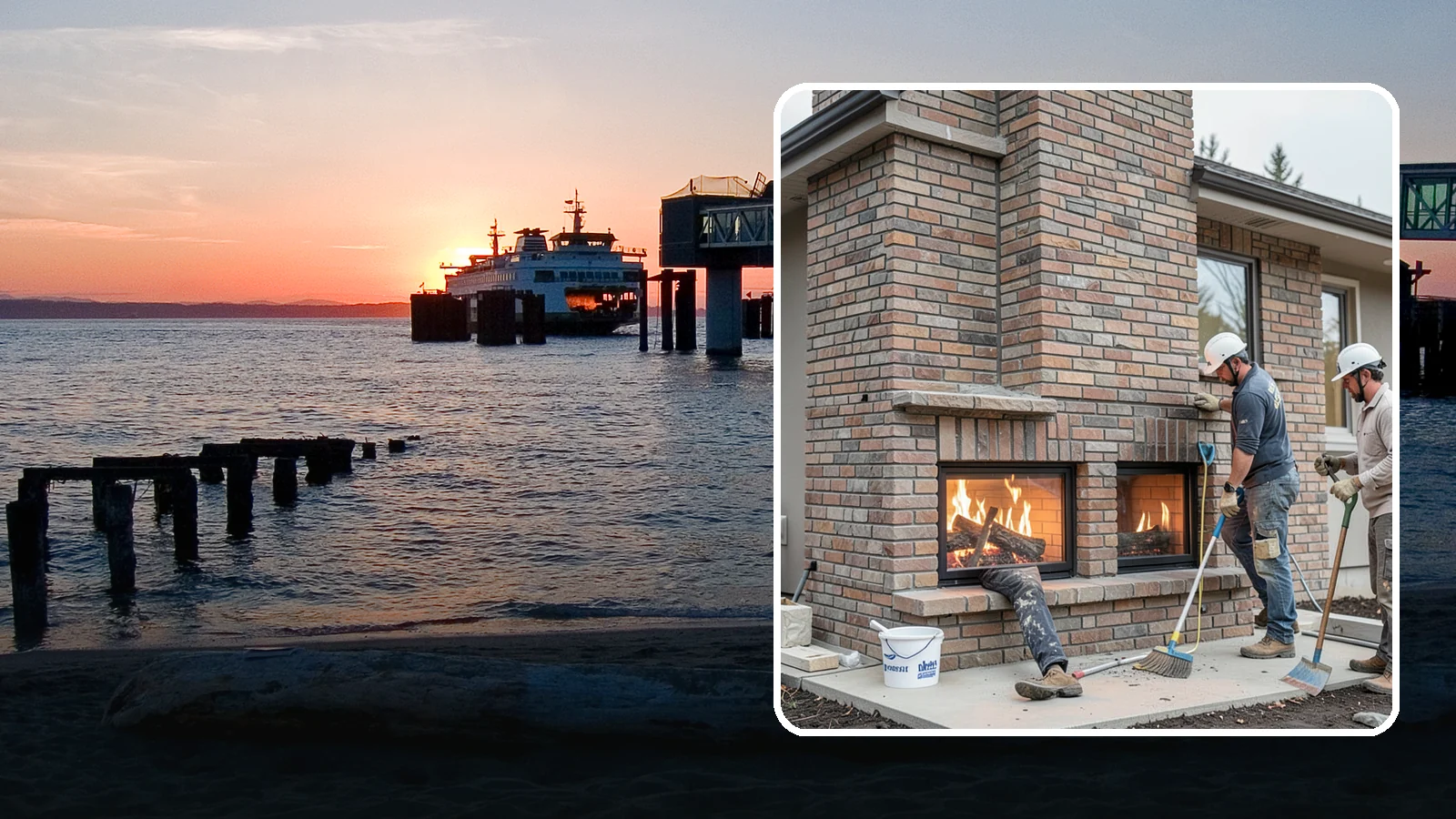 Double-Sided Fireplace Installation in Edmonds, Snohomish County, WA - See-through fireplaces that share warmth and a glowing flame between two rooms.
