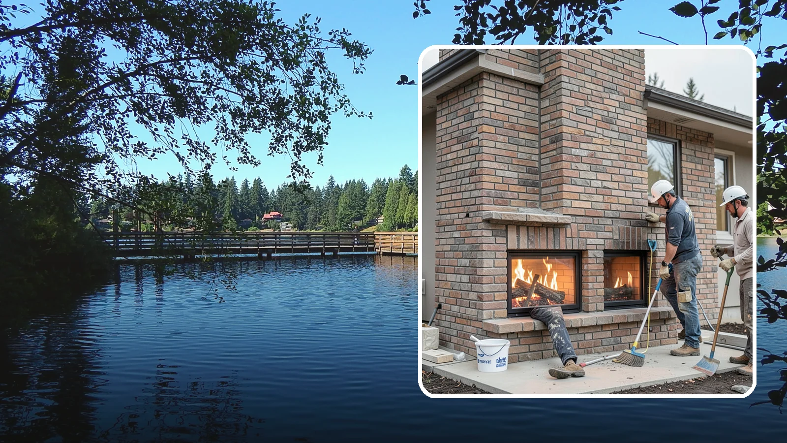 Double-Sided Fireplace Installation in Federal Way, King County, WA - See-through fireplaces that share warmth and a glowing flame between two rooms.