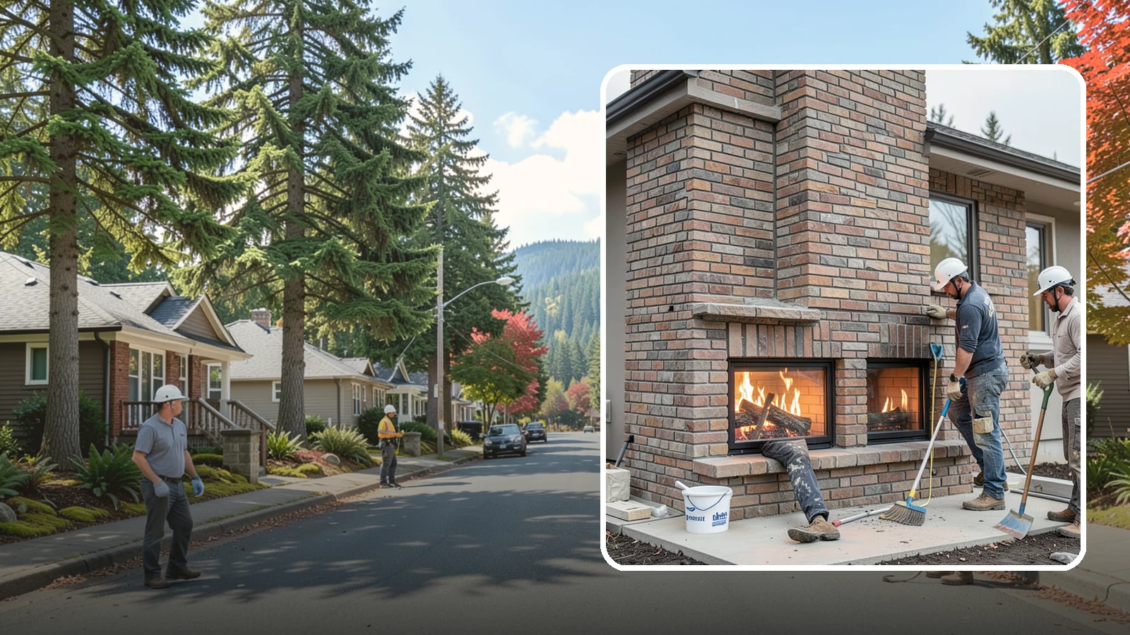 Double-Sided Fireplace Installation in Hunts Point, King County, WA - See-through fireplaces that share warmth and a glowing flame between two rooms.