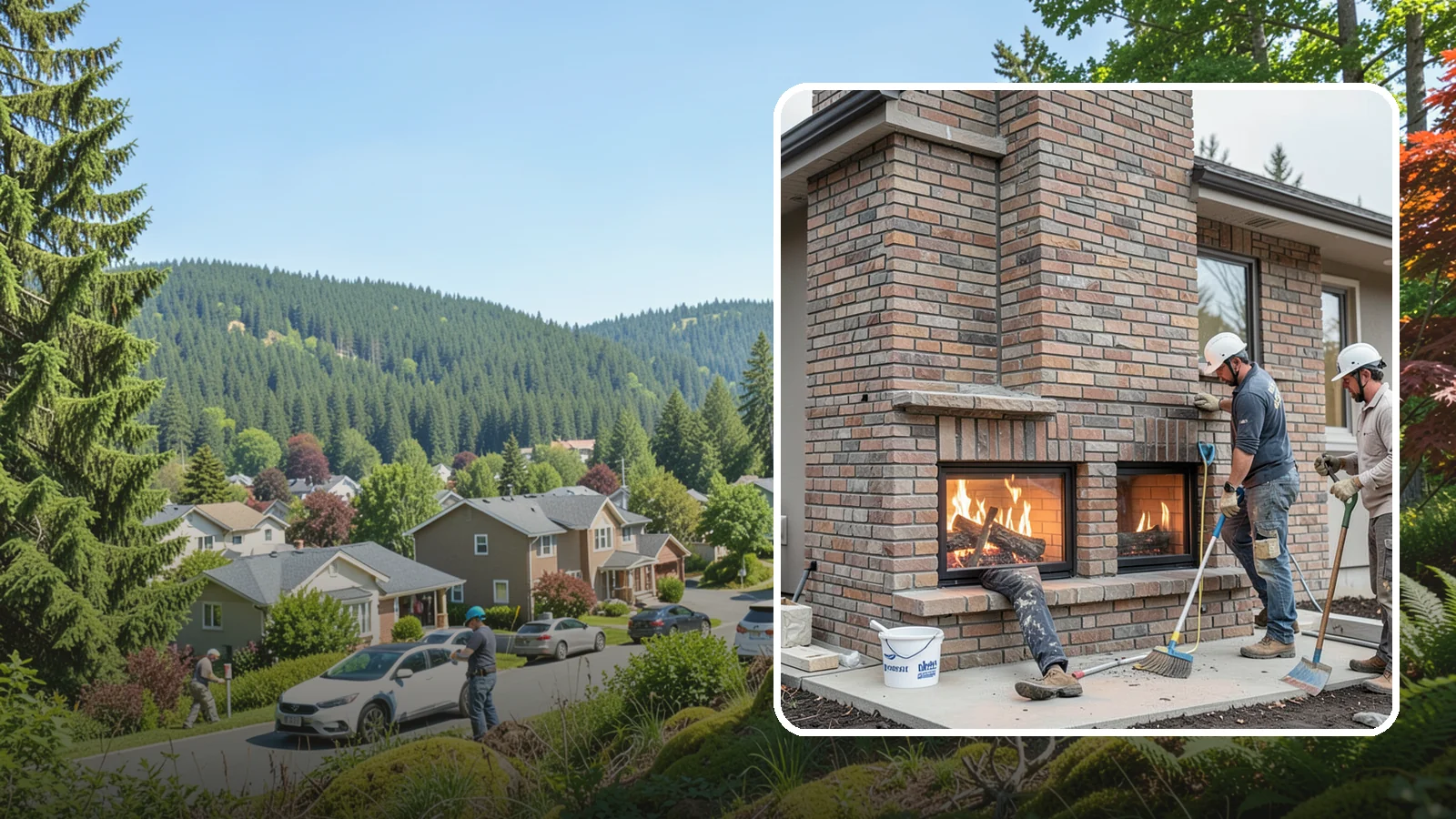 Double-Sided Fireplace Installation in Index, Snohomish County, WA - See-through fireplaces that share warmth and a glowing flame between two rooms.