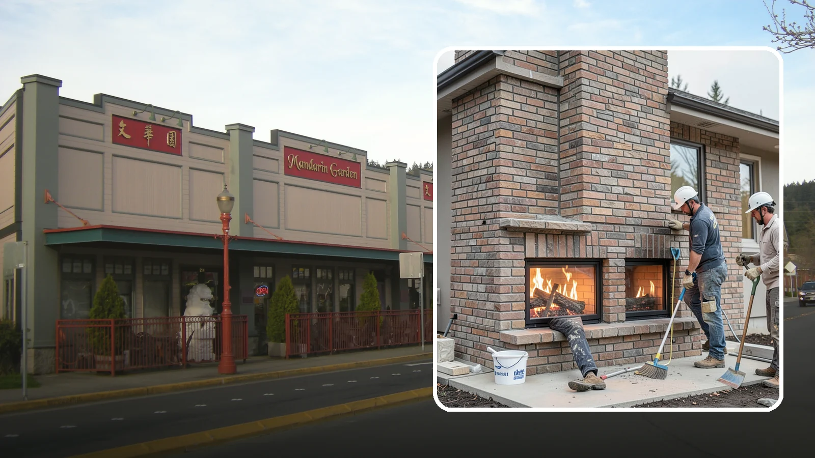 Double-Sided Fireplace Installation in Issaquah, King County, WA - See-through fireplaces that share warmth and a glowing flame between two rooms.