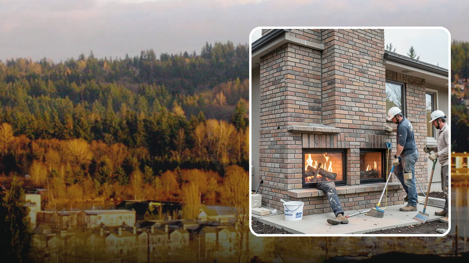 Double-Sided Fireplace Installation in Kenmore, King County, WA - See-through fireplaces that share warmth and a glowing flame between two rooms.