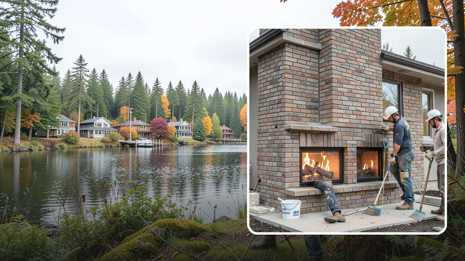 Double-Sided Fireplace Installation in La Conner, Skagit County, WA - See-through fireplaces that share warmth and a glowing flame between two rooms.