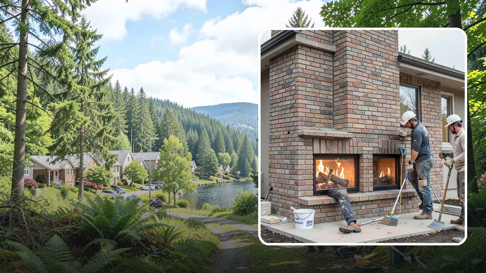 Double-Sided Fireplace Installation in Lake Forest Park, King County, WA - See-through fireplaces that share warmth and a glowing flame between two rooms.