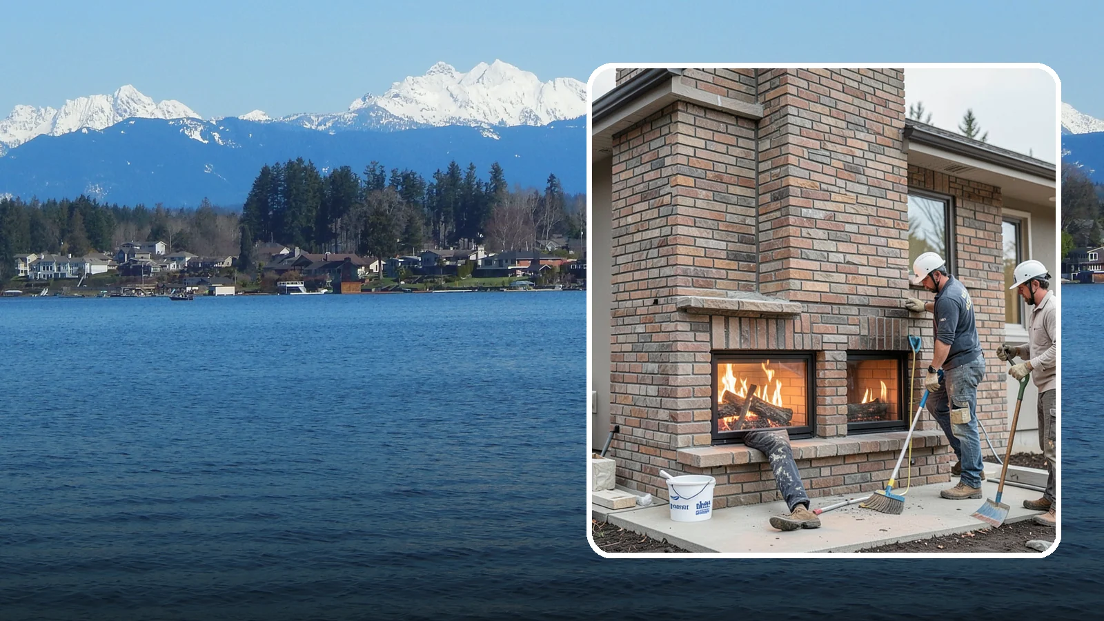 Double-Sided Fireplace Installation in Lake Stevens, Snohomish County, WA - See-through fireplaces that share warmth and a glowing flame between two rooms.