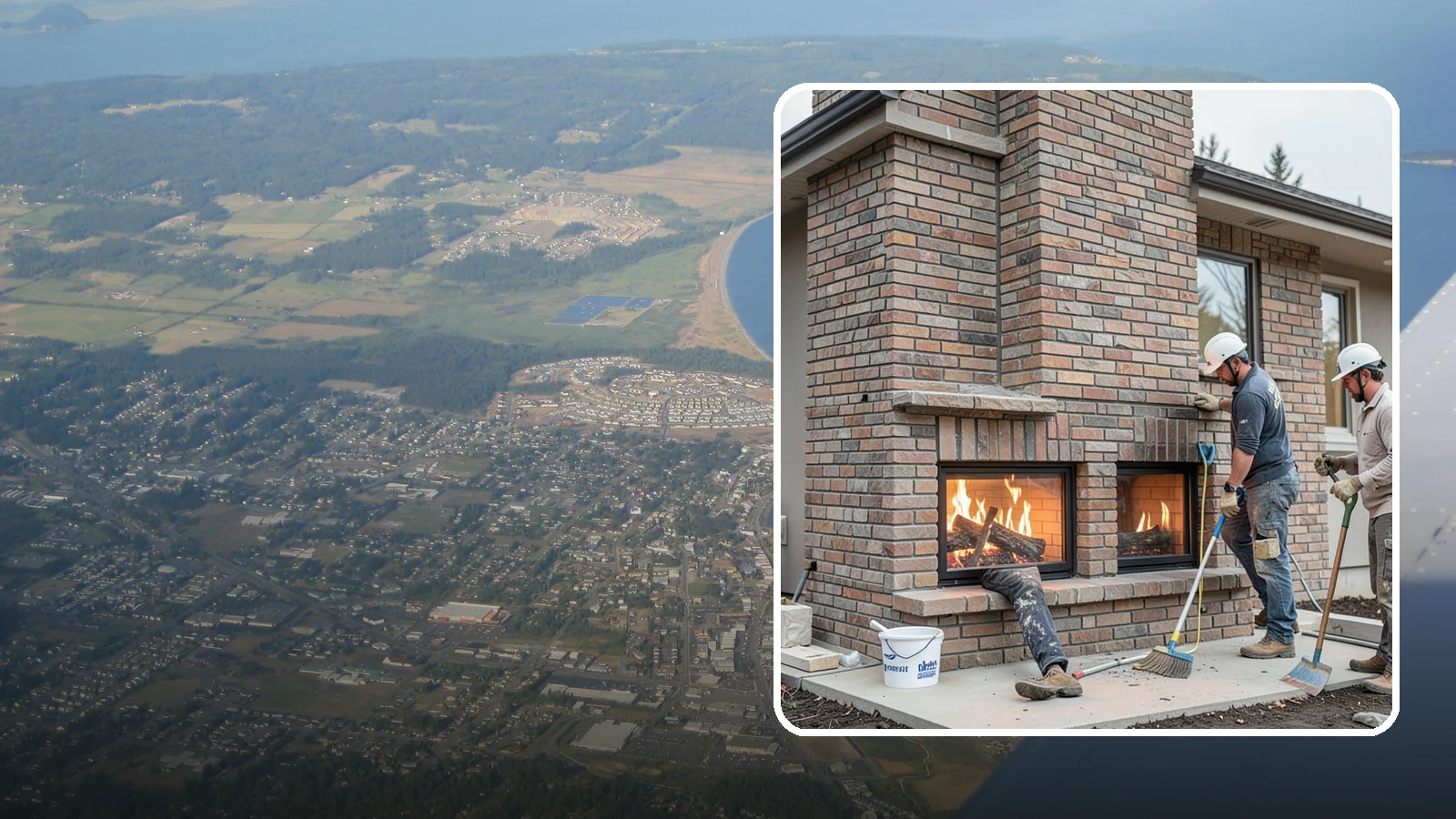 Double-Sided Fireplace Installation in Oak Harbor, Island County, WA - See-through fireplaces that share warmth and a glowing flame between two rooms.