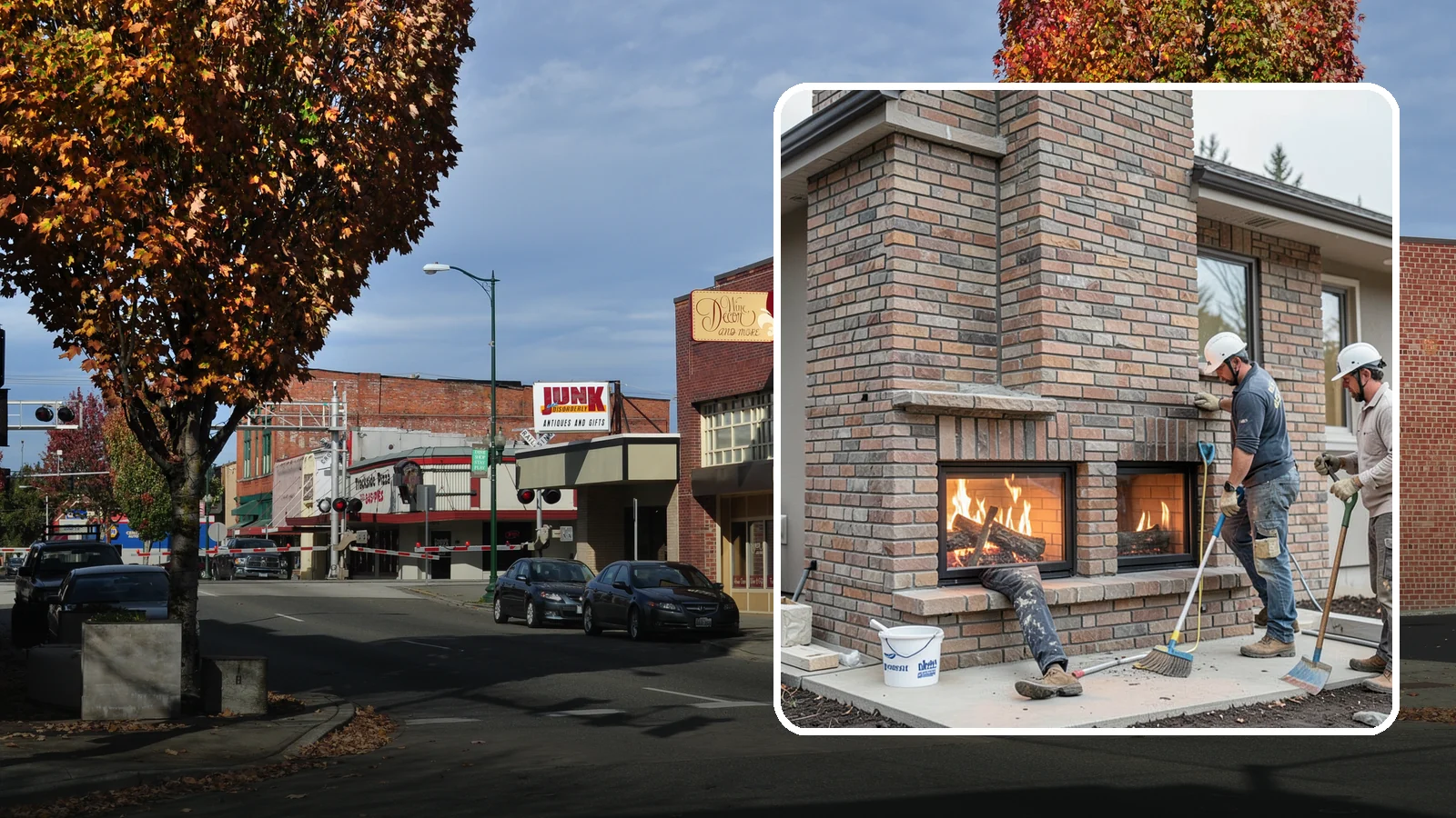 Double-Sided Fireplace Installation in Puyallup, Pierce County, WA - See-through fireplaces that share warmth and a glowing flame between two rooms.