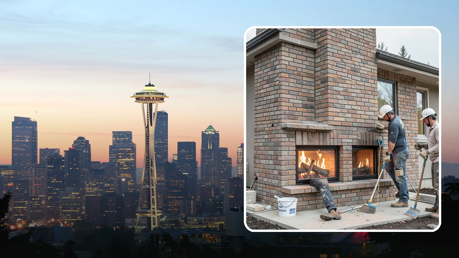 Double-Sided Fireplace Installation in Seattle, King County, WA - See-through fireplaces that share warmth and a glowing flame between two rooms.