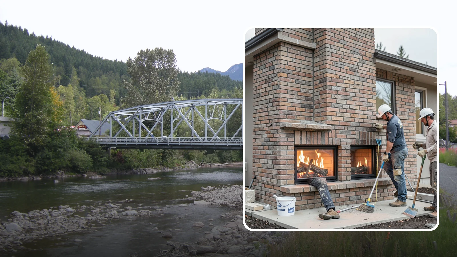 Double-Sided Fireplace Installation in Skykomish, King County, WA - See-through fireplaces that share warmth and a glowing flame between two rooms.