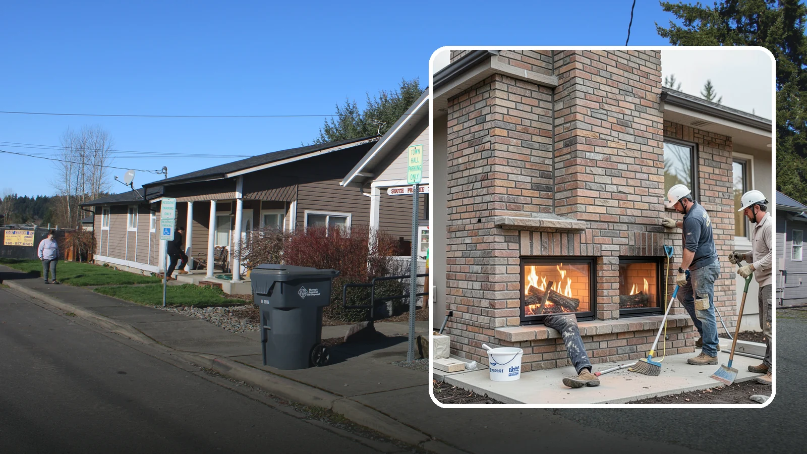 Double-Sided Fireplace Installation in South Prairie, Pierce County, WA - See-through fireplaces that share warmth and a glowing flame between two rooms.