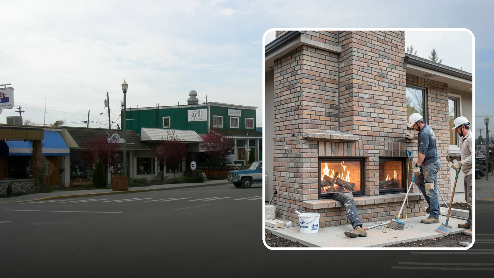 Double-Sided Fireplace Installation in Stanwood, Snohomish County, WA - See-through fireplaces that share warmth and a glowing flame between two rooms.