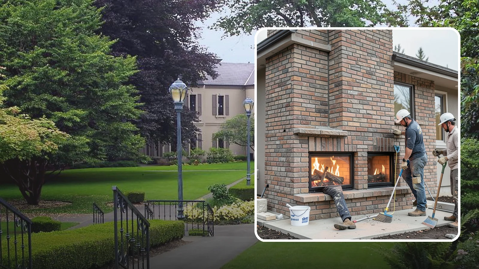 Double-Sided Fireplace Installation in Woodinville, King County, WA - See-through fireplaces that share warmth and a glowing flame between two rooms.
