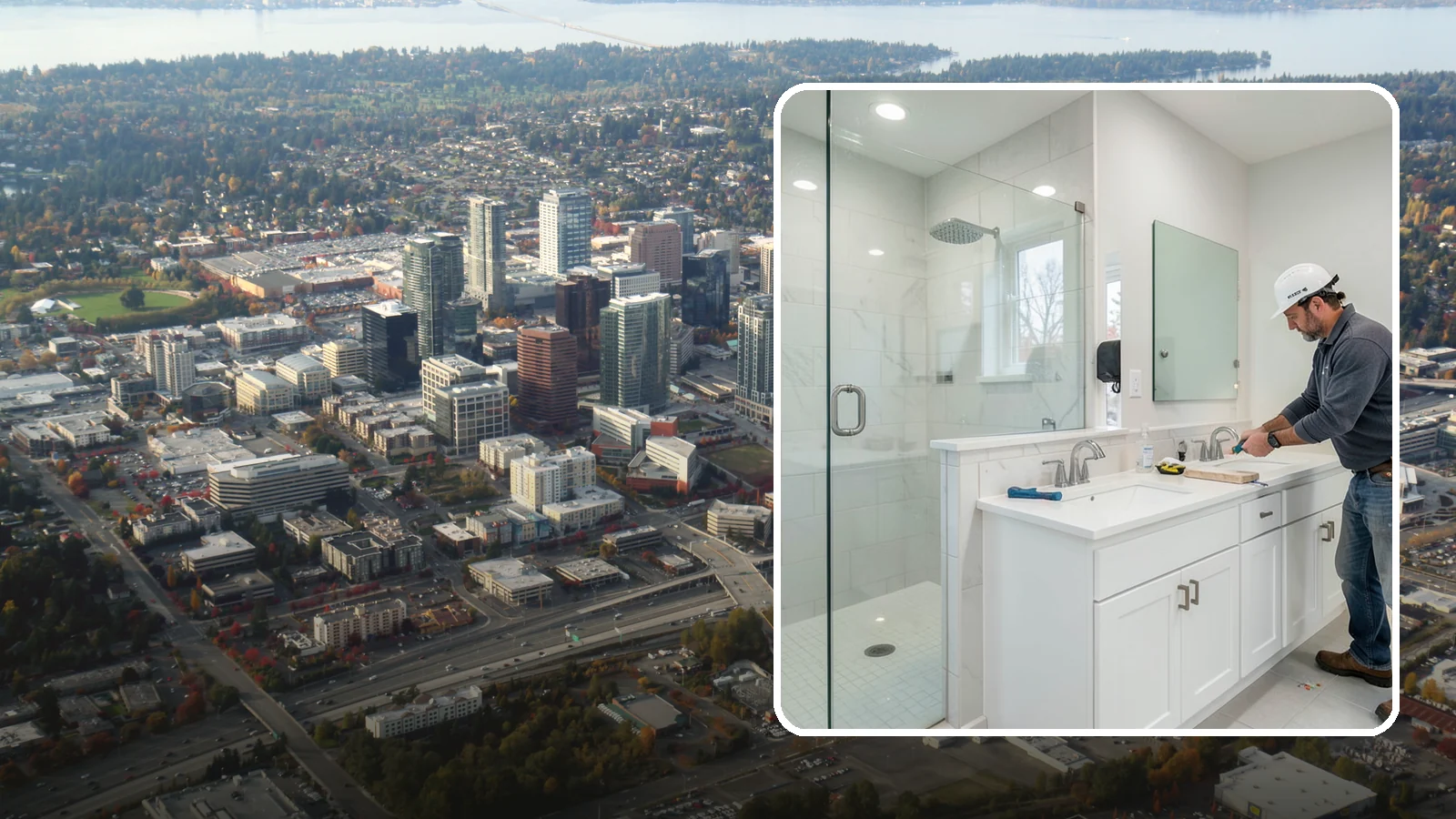 Double Vanity Installation in Bellevue, King County, WA - A double vanity installation gives two users their own sink and dedicated counter space.