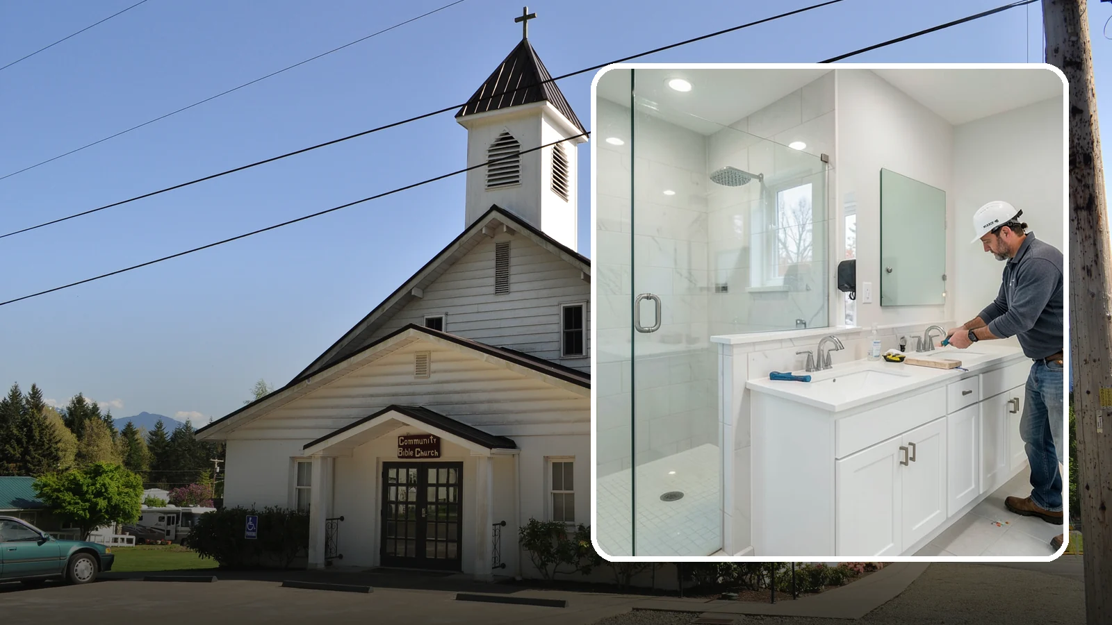 Double Vanity Installation in Concrete, Skagit County, WA - A double vanity installation gives two users their own sink and dedicated counter space.