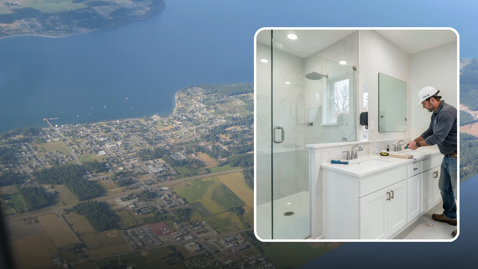 Double Vanity Installation in Coupeville, Island County, WA - A double vanity installation gives two users their own sink and dedicated counter space.