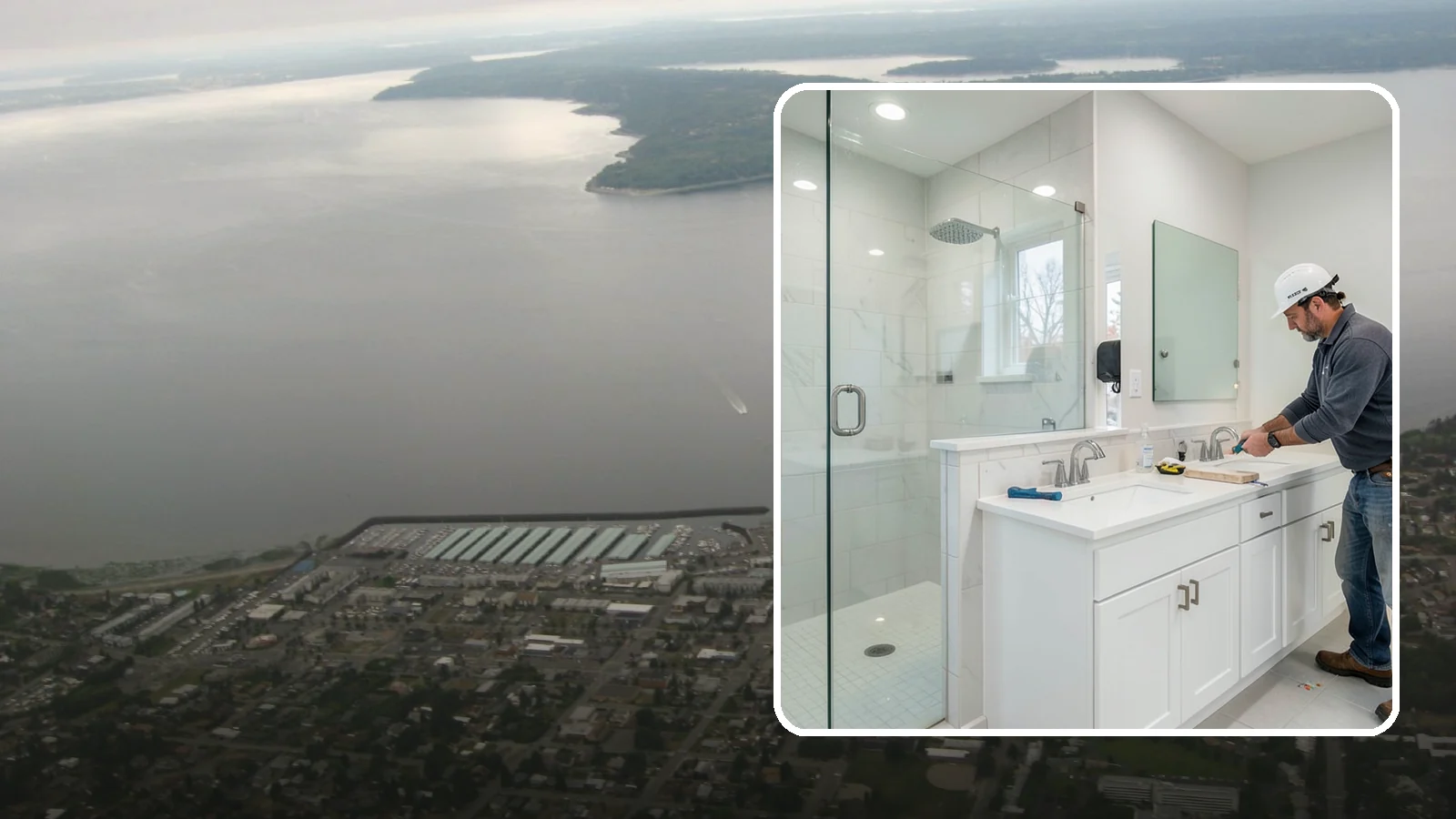 Double Vanity Installation in Des Moines, King County, WA - A double vanity installation gives two users their own sink and dedicated counter space.
