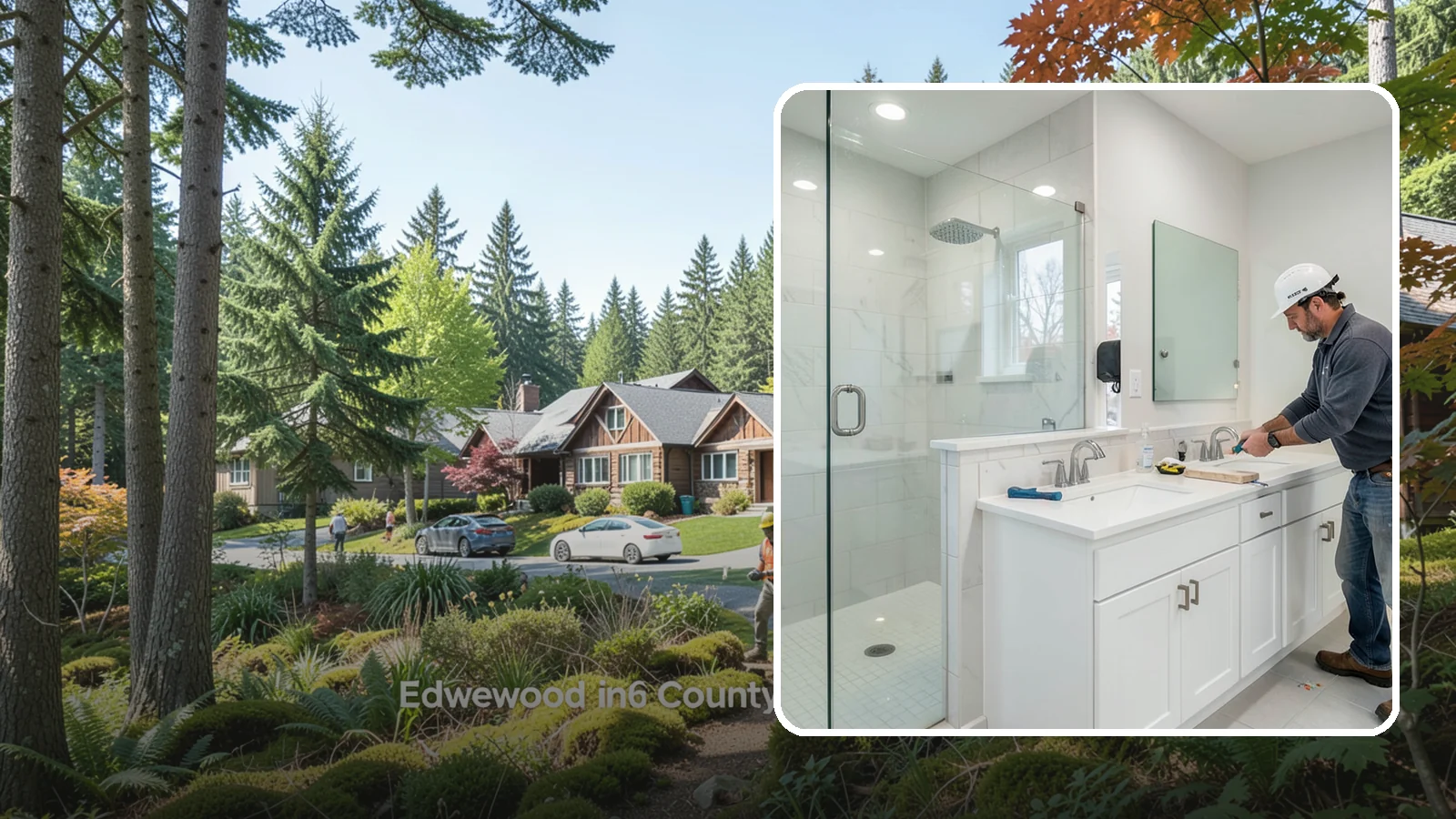 Double Vanity Installation in Edgewood, Pierce County, WA - A double vanity installation gives two users their own sink and dedicated counter space.