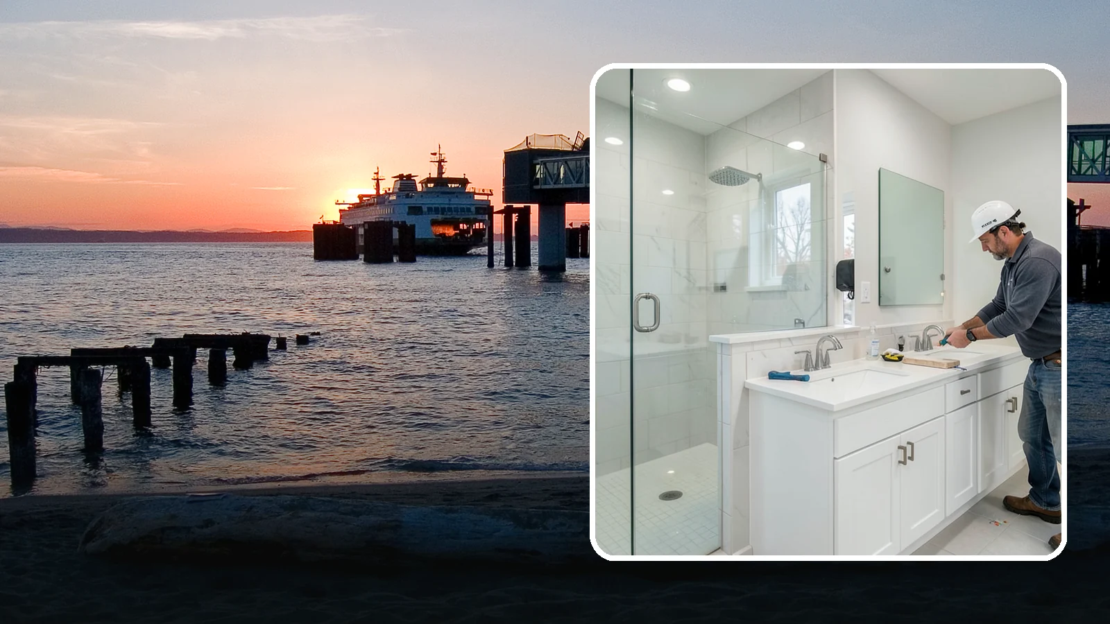Double Vanity Installation in Edmonds, Snohomish County, WA - A double vanity installation gives two users their own sink and dedicated counter space.