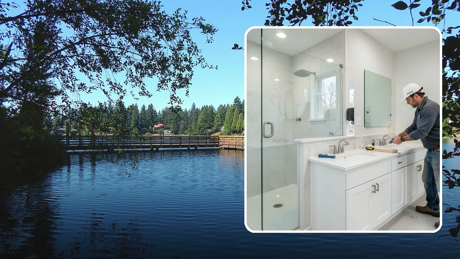 Double Vanity Installation in Federal Way, King County, WA - A double vanity installation gives two users their own sink and dedicated counter space.
