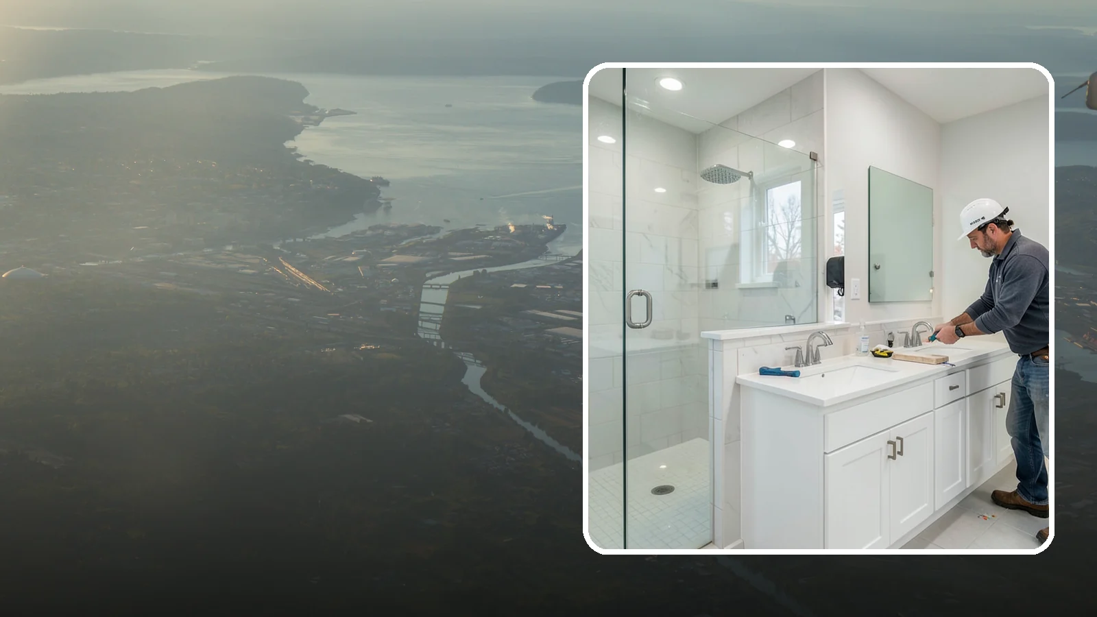 Double Vanity Installation in Fife, Pierce County, WA - A double vanity installation gives two users their own sink and dedicated counter space.