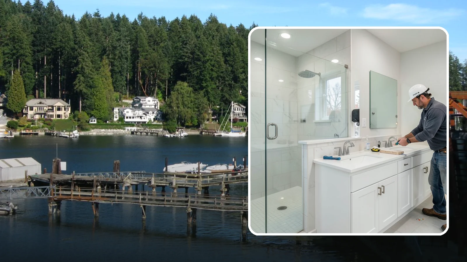 Double Vanity Installation in Gig Harbor, Pierce County, WA - A double vanity installation gives two users their own sink and dedicated counter space.